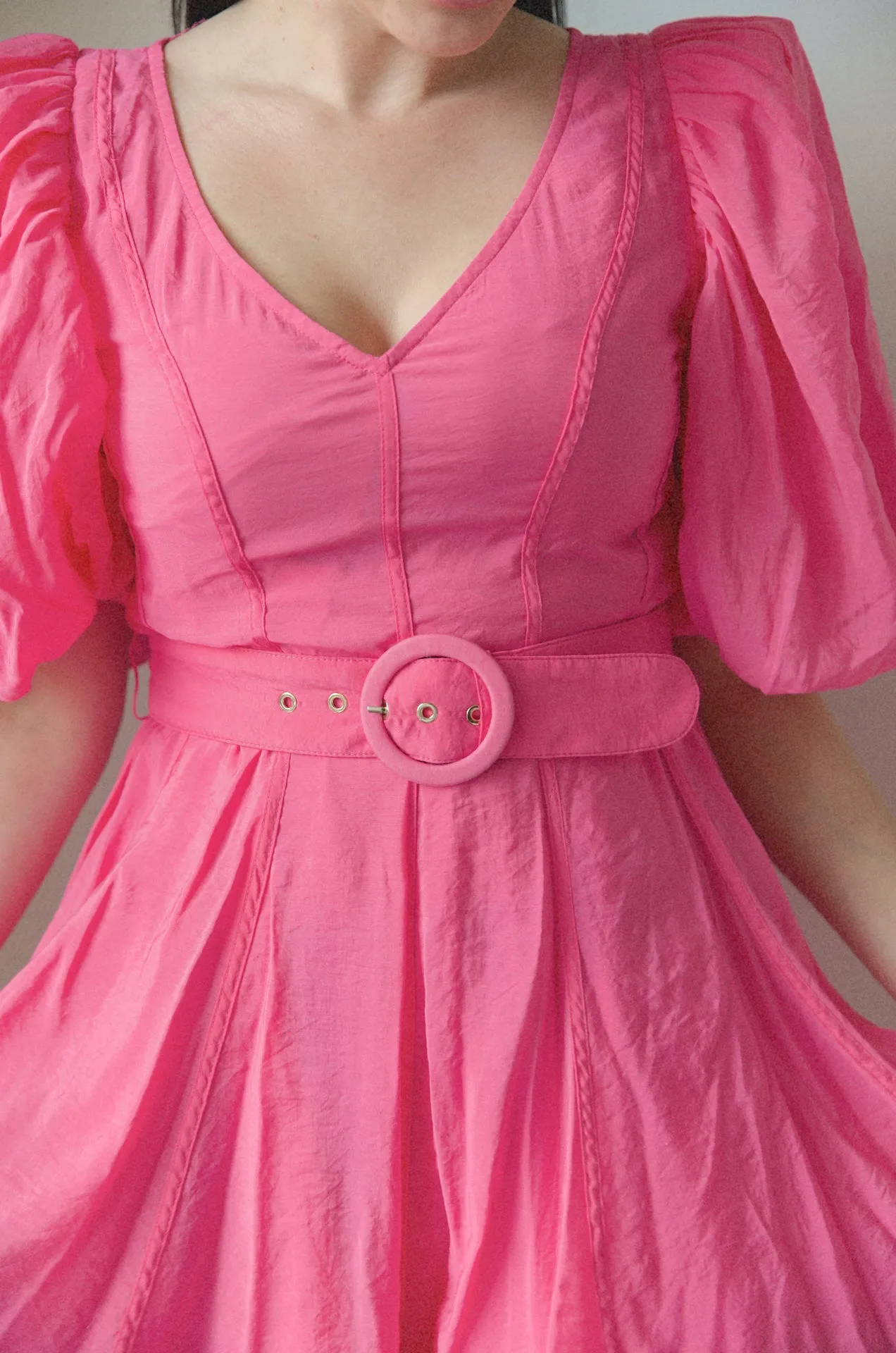 Puff Sleeve Pink Poplin Mini Dress