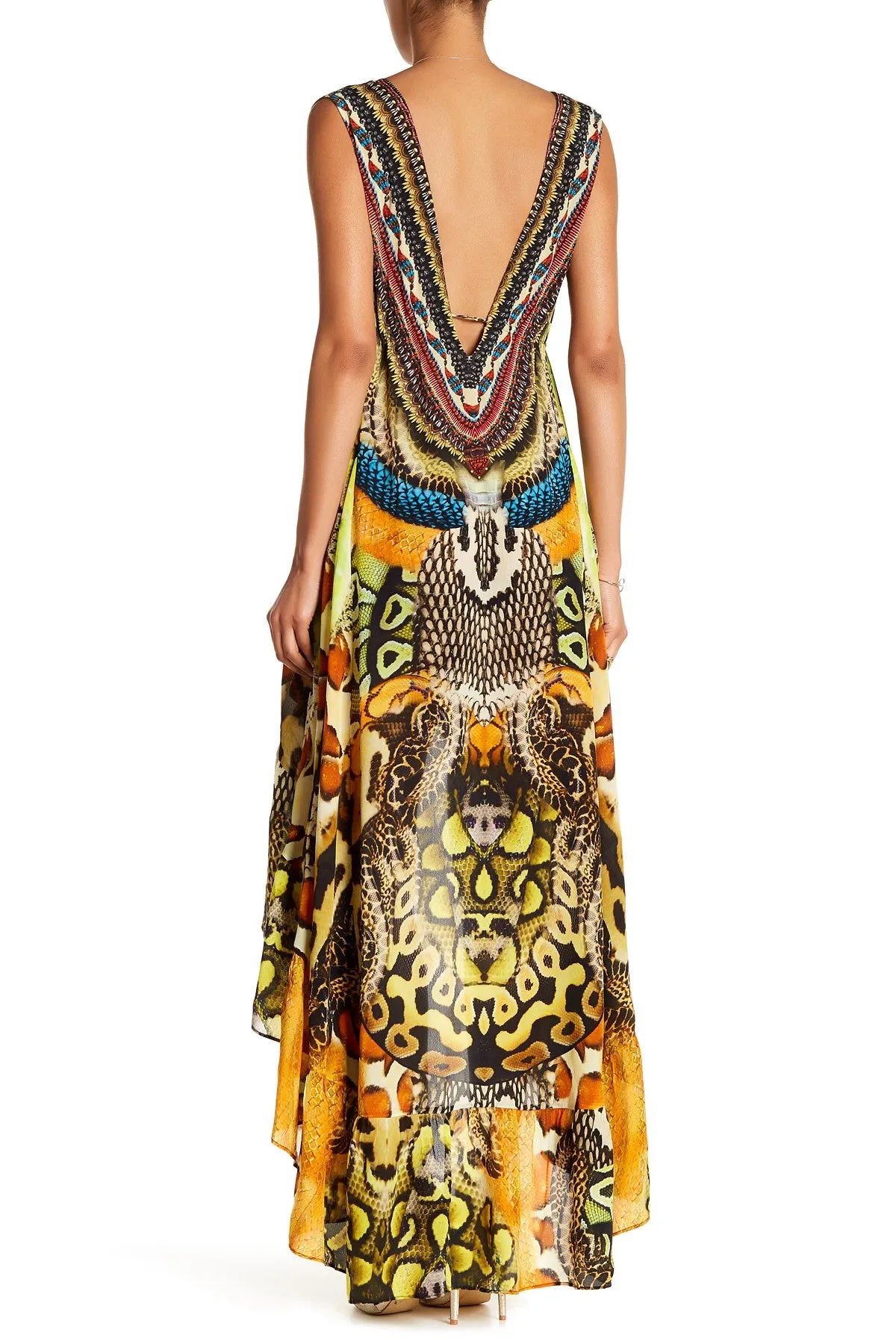 Python Print Bright Orange Maxi Dress