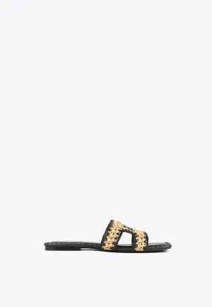 Raffia-effect mule sandals