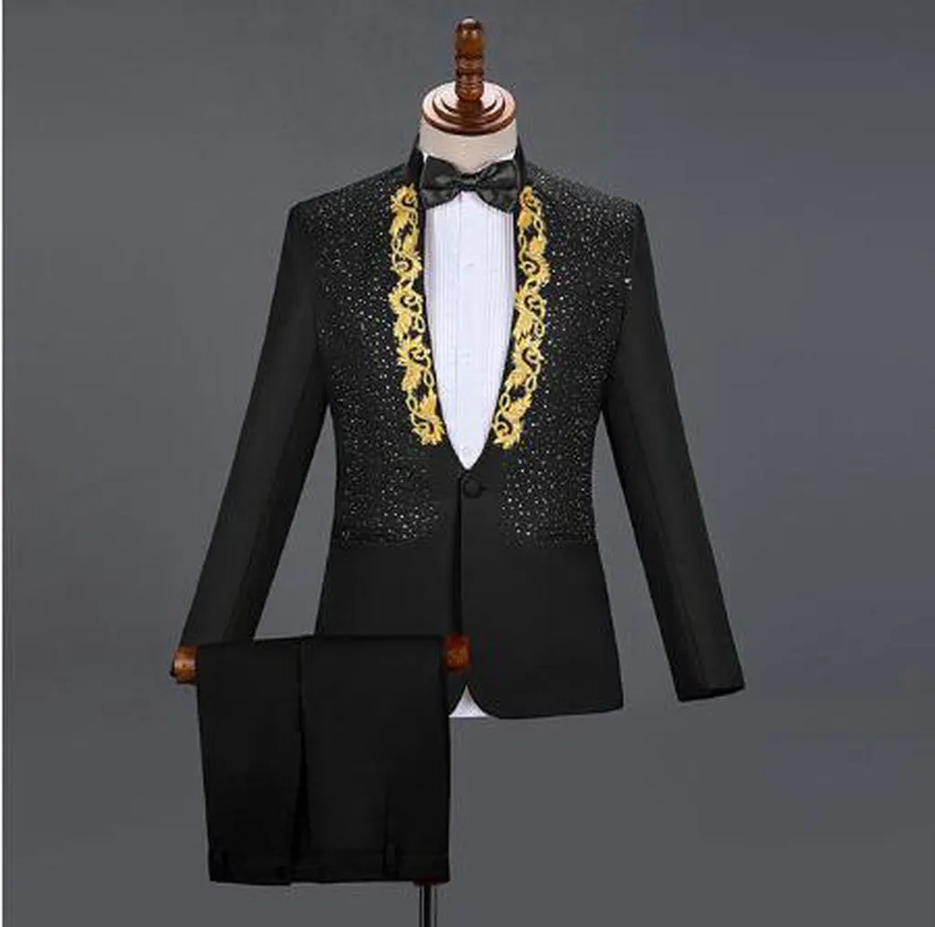 Red Diamond Floral Men Suits for Wedding Mens Suits 3 Piece Blazer Pant Bow Tie Fashion Tuxedo Men Suit Set Stage Costume Homme