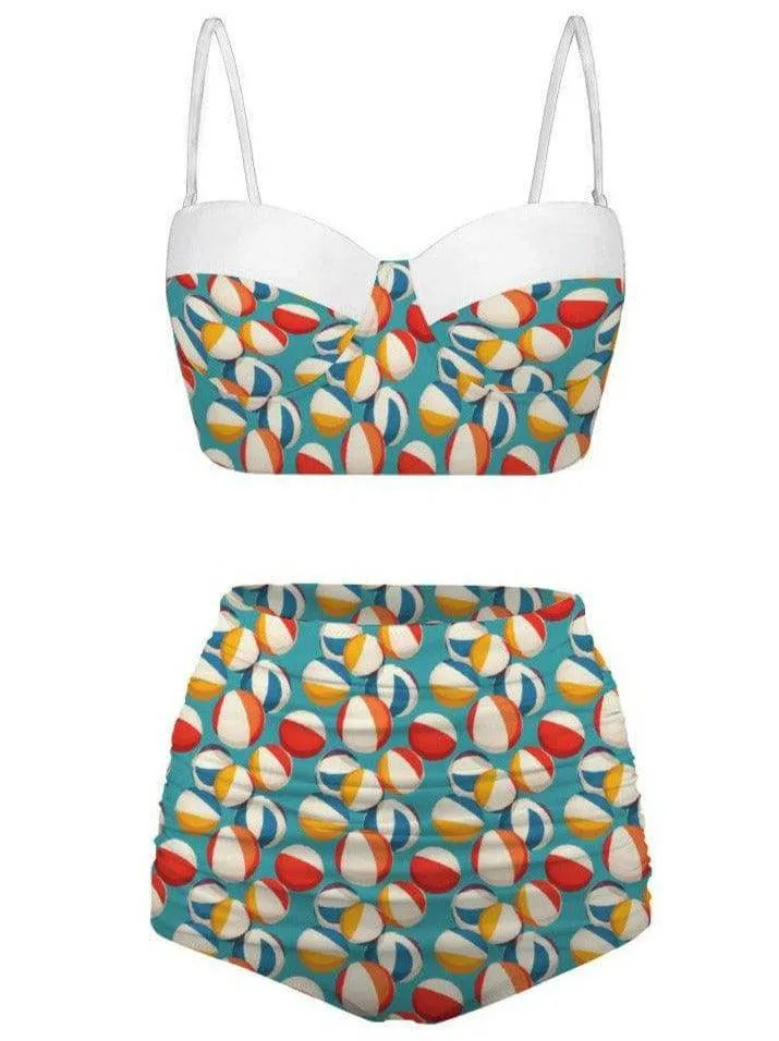 Retro Beach Balls High Waist Retro Bikini