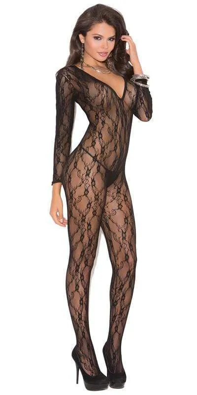Sexy Blow Black Long Sleeve Deep V Plunge Bodystocking