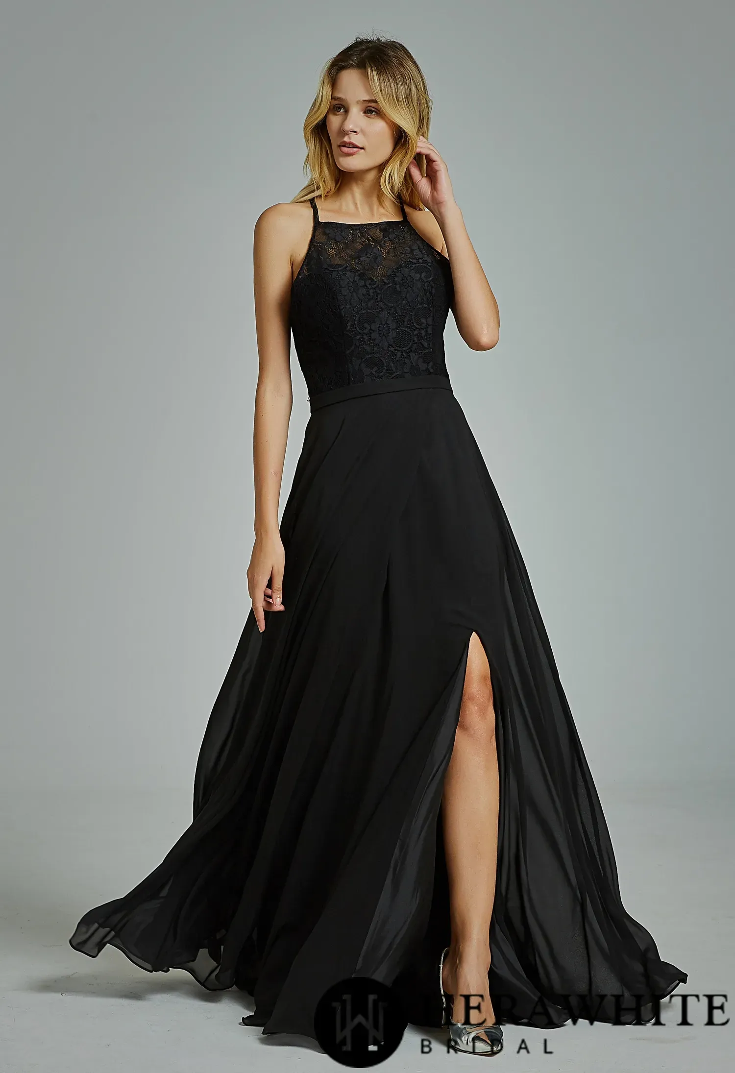 Sexy High Neck Split Chiffon Bridesmaid Dress