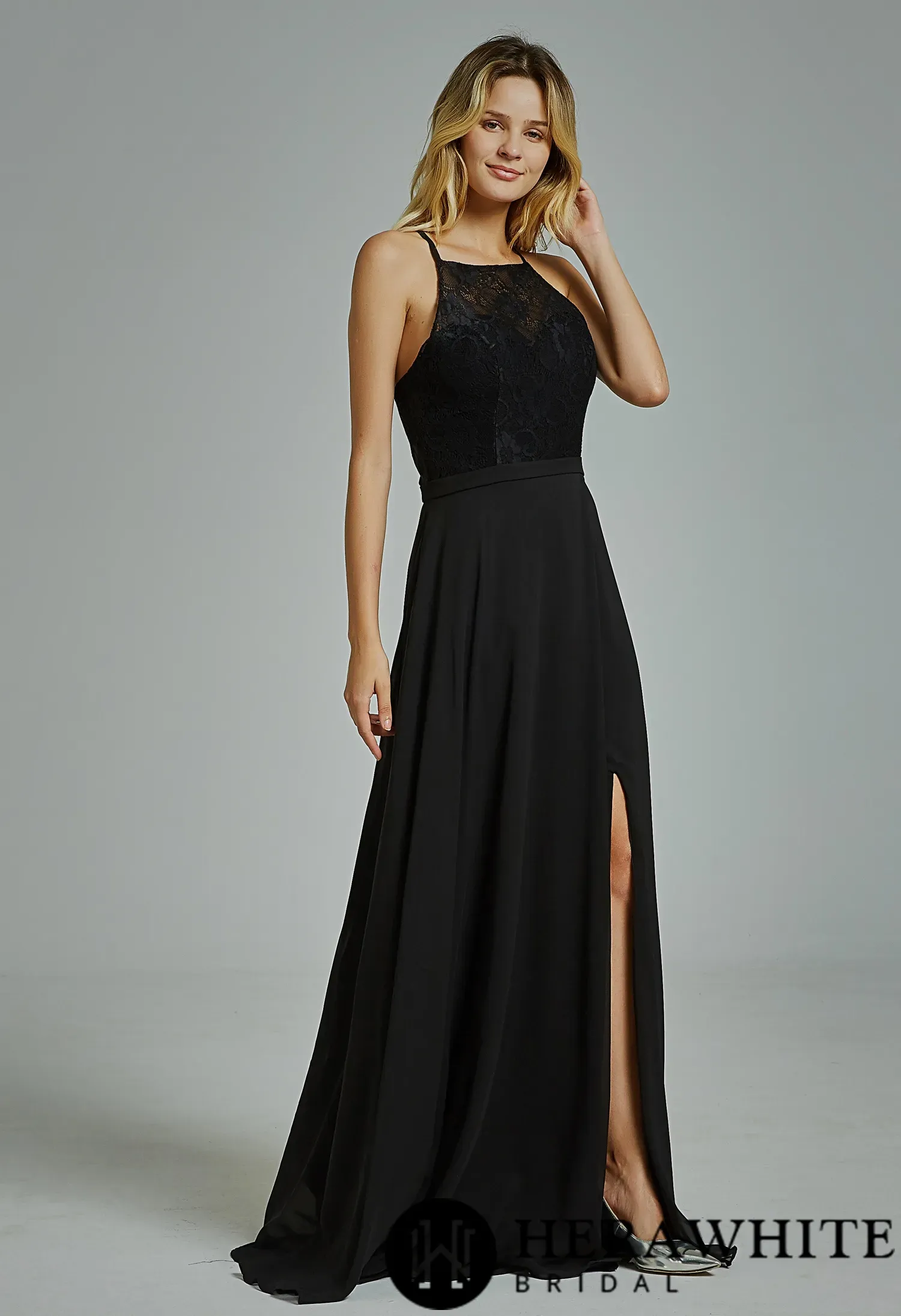 Sexy High Neck Split Chiffon Bridesmaid Dress
