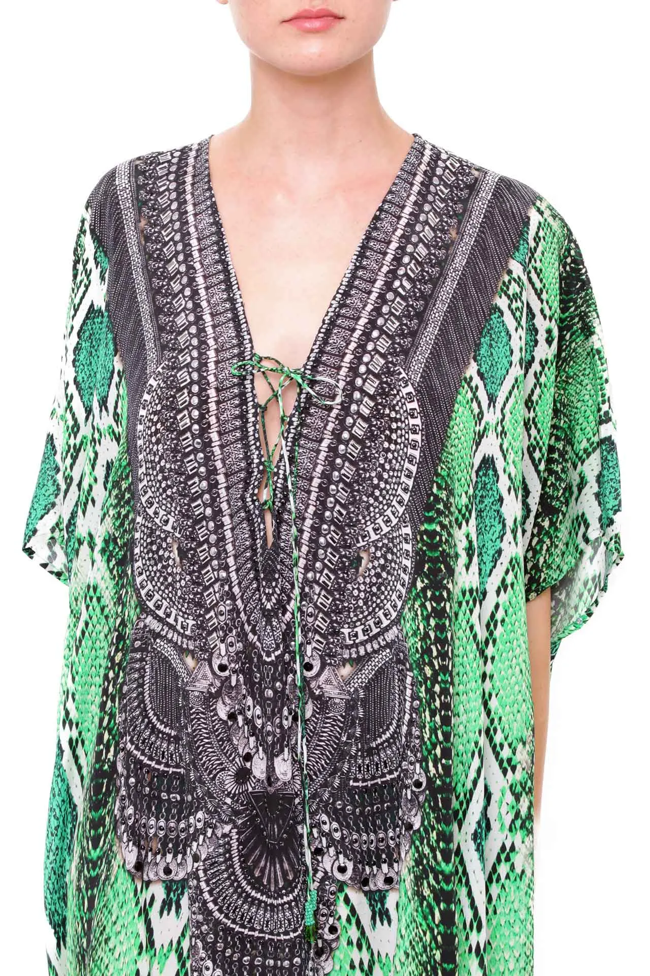 Snake Print Silk Kaftan Dress