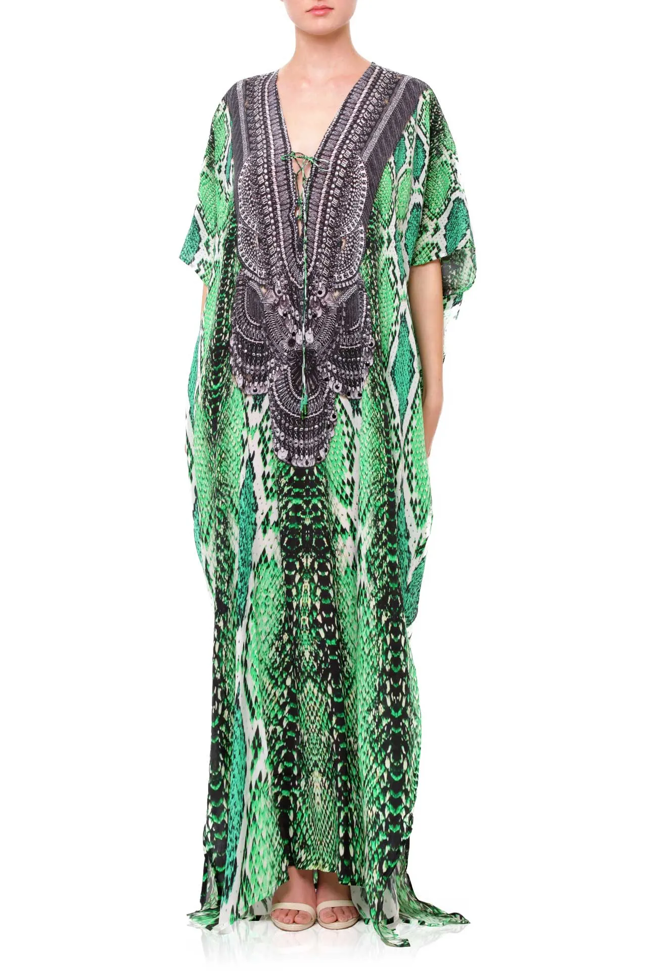 Snake Print Silk Kaftan Dress