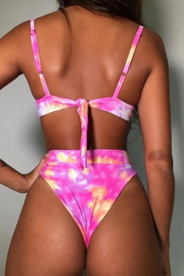 Solid Color Spaghetti Strap Classic High Waist Bikini