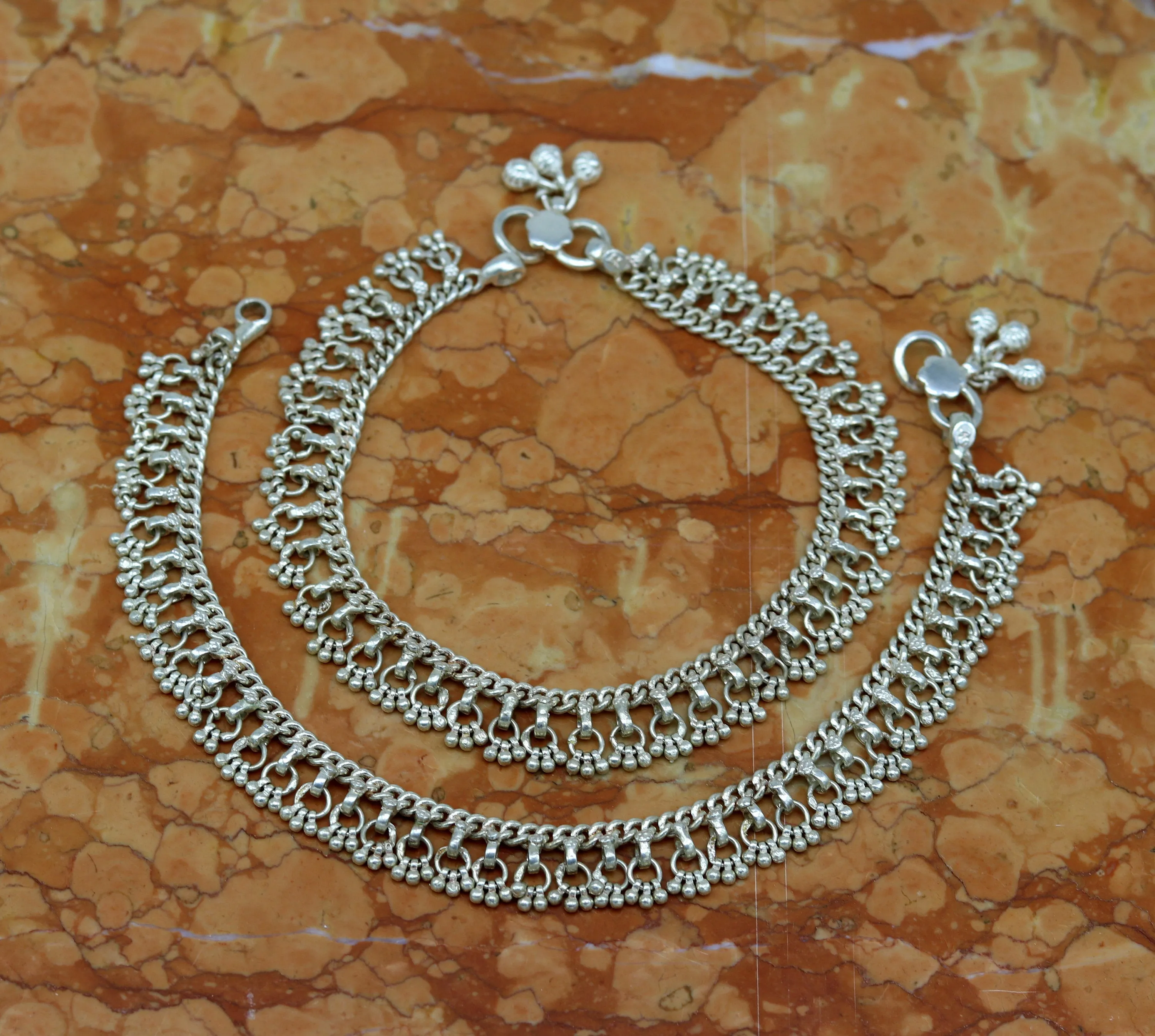Solid sterling silver handmade vintage antique old used anklets ,amazing ethnic tribal ankle jewelry belly dance jewelry anko45