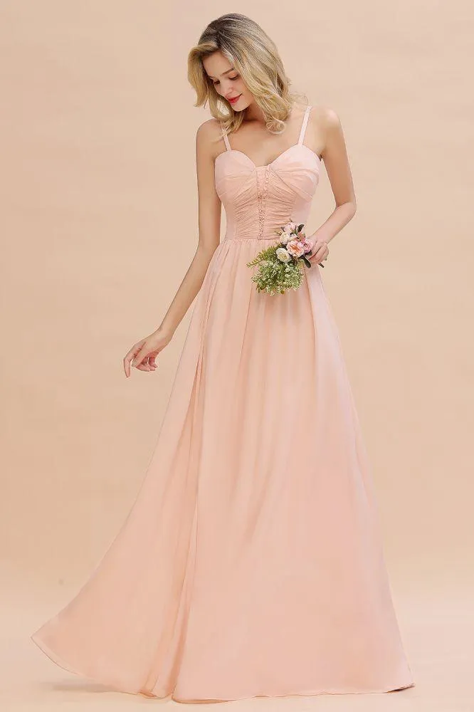 Spaghetti Straps Aline Bridesmaid Dress Sweetheart  Chiffon Swing Evening Dress