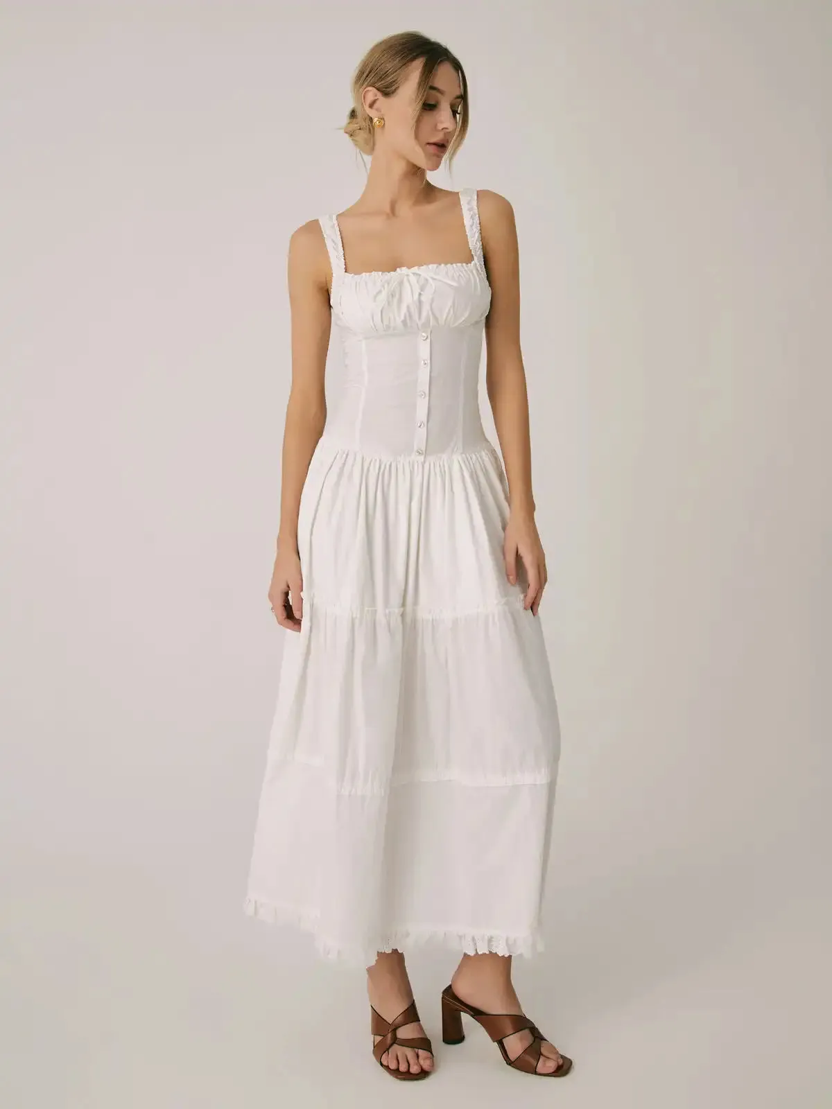 Summer Romance Women's Fit & Flare Embroidered Midi Dress for Garden Parties