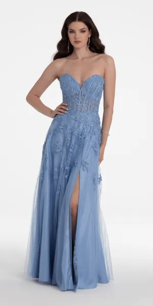 Sweetheart Embroidered Mesh Corset Ballgown