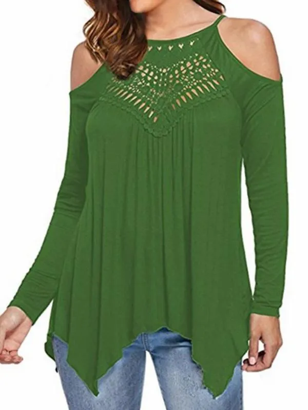TastyHottie - Patchwork off-the-shoulder Long-sleeved Casual T-shirt