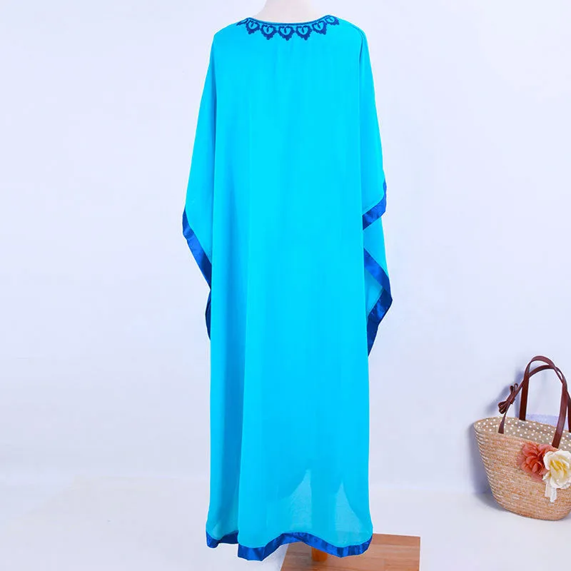 Turkish Style Chiffon Embroidered Bikini Cover Dress