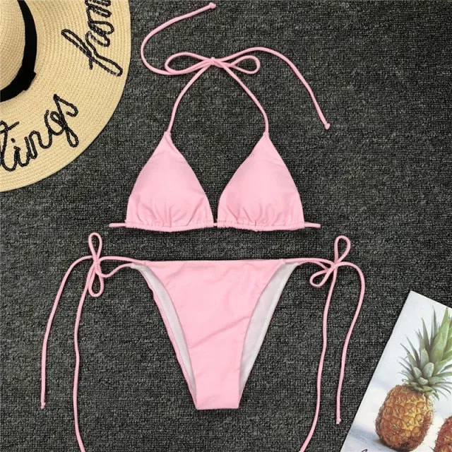 Upopby 2022 Sexy Solid String Bikini Brazilian Micro Bikini Set