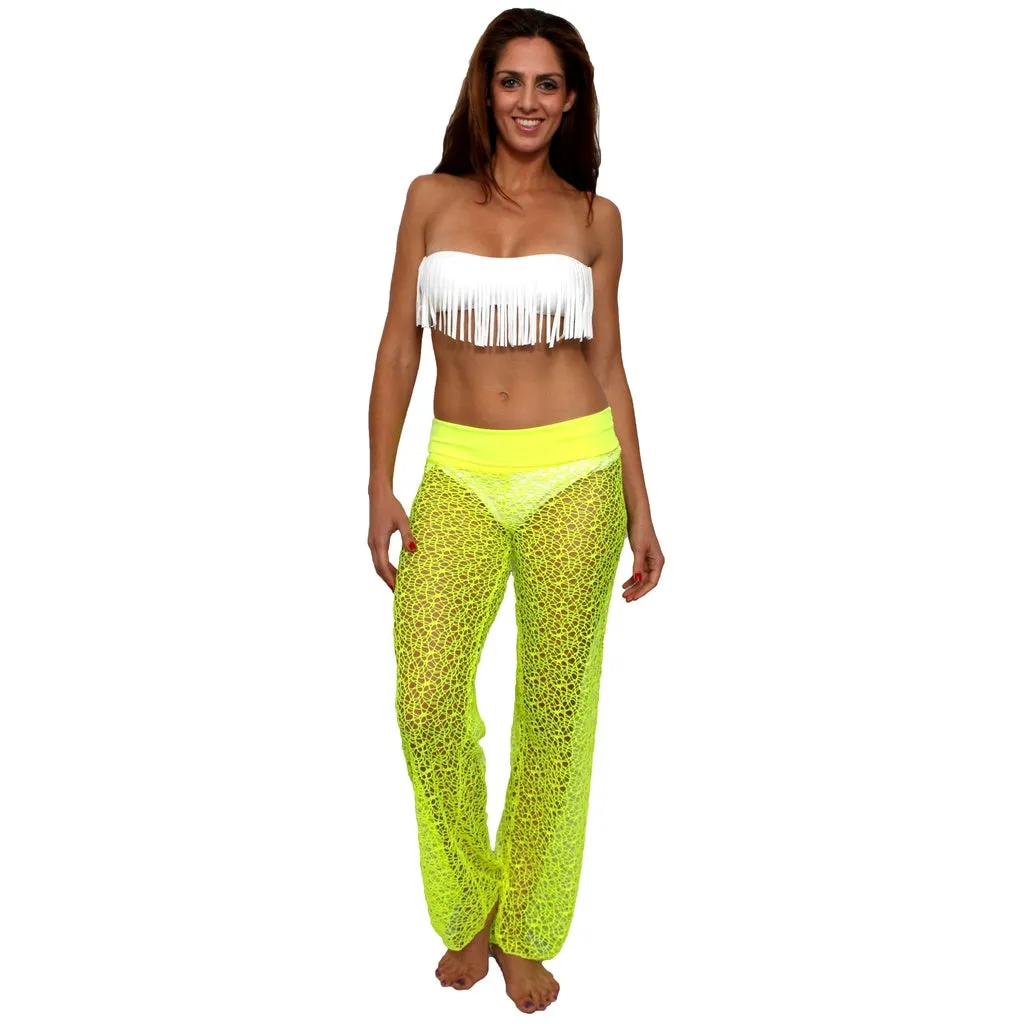 Women's Crochet Pants with Waist Band Swimwear Beach Cover Up Made in USA