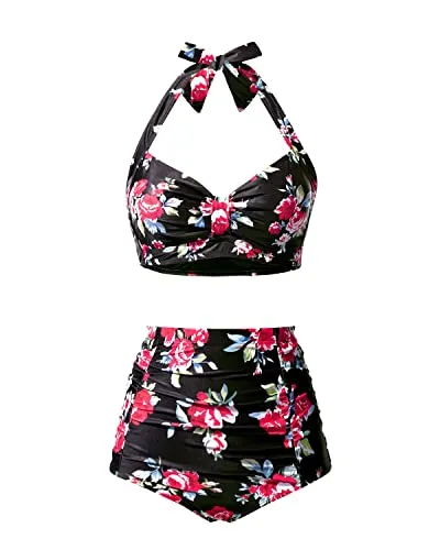 Women's High Waisted Bikini Bottom Tummy Control Two Piece Bathing Suits