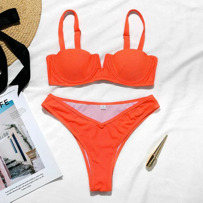 Women's Summer High-Waist V-Neck Push-Up Two-Piece Bikini